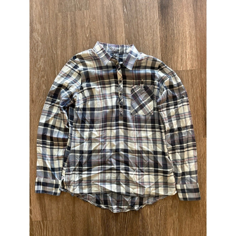 Kuhl Fugitive Flannel Shirt Men's small Plaid Gray Blue Tencel